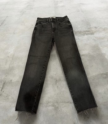 Free People High-Rise Straight Denim Jeans Black Frayed Hem Women's Size 26