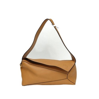 LOEWE Puzzle Geometric Hobo Bag Brown Calfskin Shoulder Bag