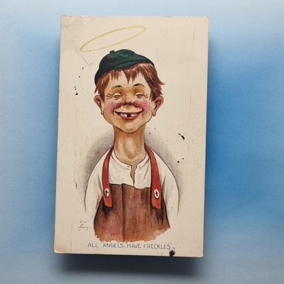 Fred Spurgin Comic Postkarte Engel Junge Sommersprossen Heiligenschein Grinsen 1913 Inter-Art