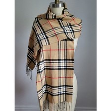 NOVA PLAID 100 CASHMERE WIDE SCARF WRAP Made in Scotland EXCELLENT CONDITION