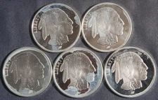 FIVE (5) INDIAN BUFFALO 1 OZ .999 SILVER ROUNDS ( 5 OZ TOTAL)  LOT 171022