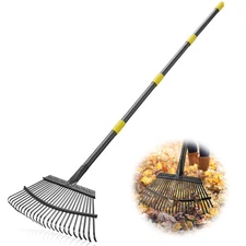 5FT Metal Garden Rake 25 Metal Tines 18 inch Wide with Adjustable Handle