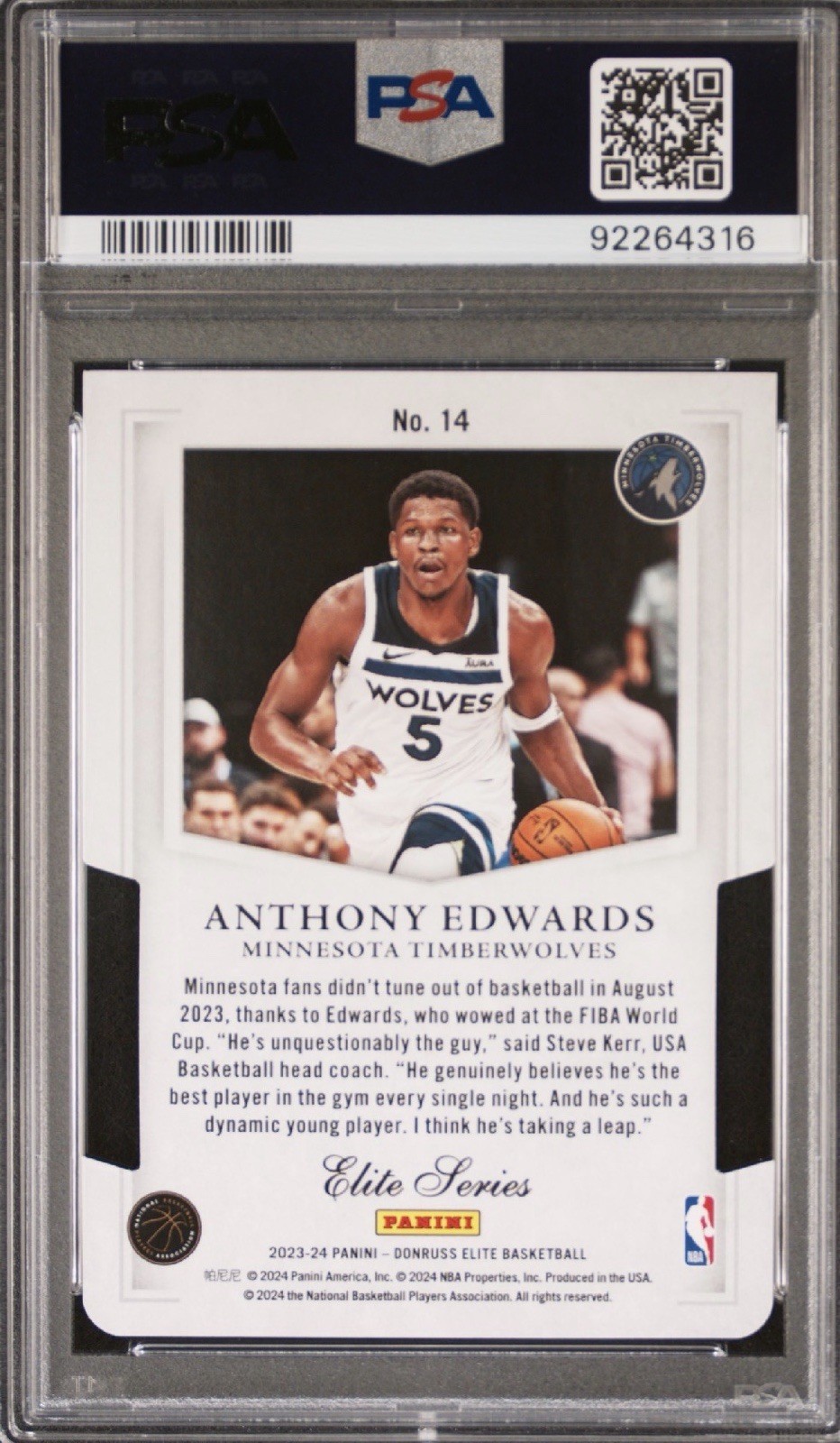 Anthony Edwards🔥Wolves 2023-24 Donruss Elite Elite Orange Die-Cut PSA 9 POP 4 view 2