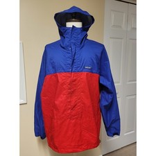 Patagonia Anorak Built in Hood Windbreaker Jacket Blue/Red 1/4 Zip Pullover XL