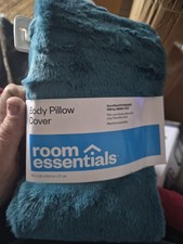 Room Essentials Soft Teal Blue Faux Fur Body Pillow Cover 20" x 50" NEW