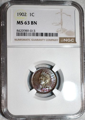 NGC MS-63 BN 1902 Indian Head Cent, Attractively Toned specimen.