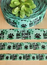 5/8, 7/8 & 1.5" (1 YD) I Like Big Bones Grosgrain Ribbon Paw Print Ribbon