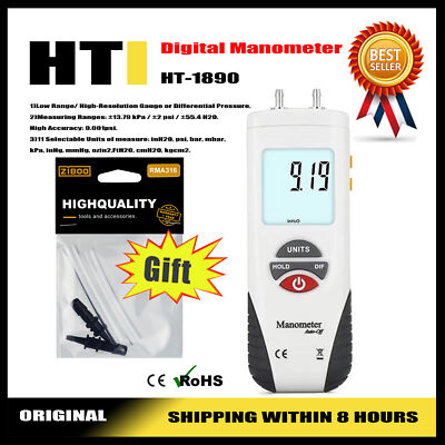 HT-1890 Digital Manometer,Dual Port Air Pressure Gauge HVAC Gas Teste Meter