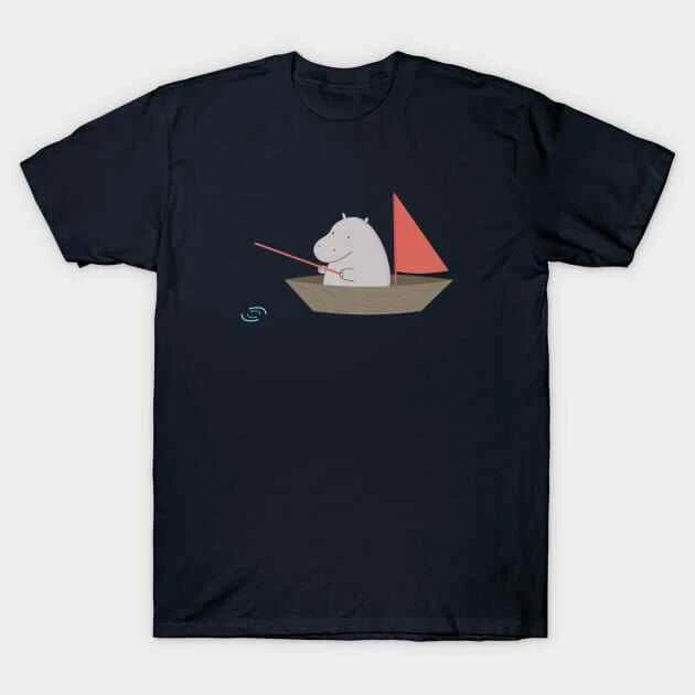 Kawaii Cute Hippo Fishing Made in Australia T-Shirt Made in Australia T-Shirt