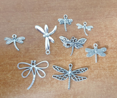 8 TIBETAN STEAMPUNK ANTIQUE SILVER DRAGONFLY CHARM PENDANTS SIZE VARIOUS TS44