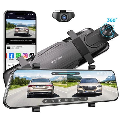 ARPHA Rear View Mirror Dash Cam 10" 1080P Loop Record WiFi Parking Mode Front and Rear