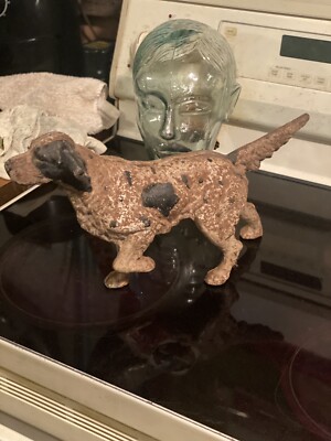 Antique early cast iron setter pointer hunting dog door stop Hubley?