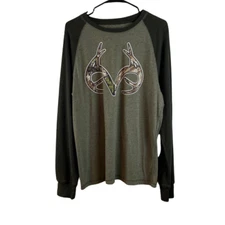 Realtree Shirt Mens Large Green Waffle Knit Graphic Print Long Sleeve Camo