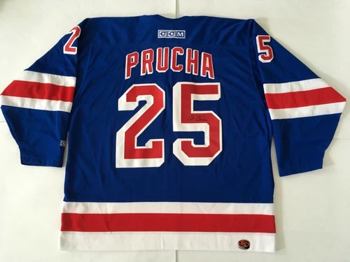 Petr Průcha 25 New York Rangers Autographed Blue CCM Official NHL Jersey, Sz XL