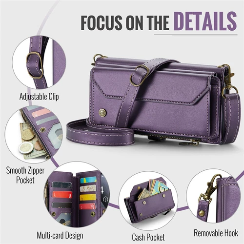 For iPhone 16 15 14 13 12 Pro Max Plus Case Wallet Leather ZIP Bag Strap Cover - Picture 7 of 84