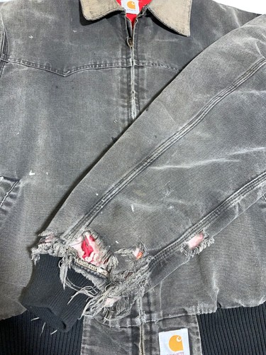 Giacca Carhartt Santa Fe vintage taglia 2XL grigia full zip abbigliamento da lavoro invecchiato - Foto 8 di 11
