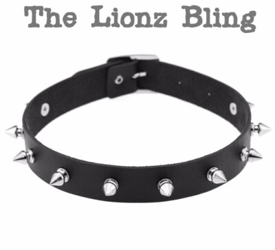 Punk Rock Emo Goth Spiked faux Black Leather Band Choker Necklace