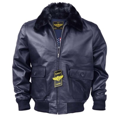 Men WWII Navy G-1 Genuine Leather Flight Bomber Jacket With Warm