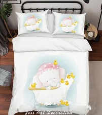 3D Elephant Cartoon Kids Pink Quilt Cover Set Duvet Cover Bedding Pillowcases