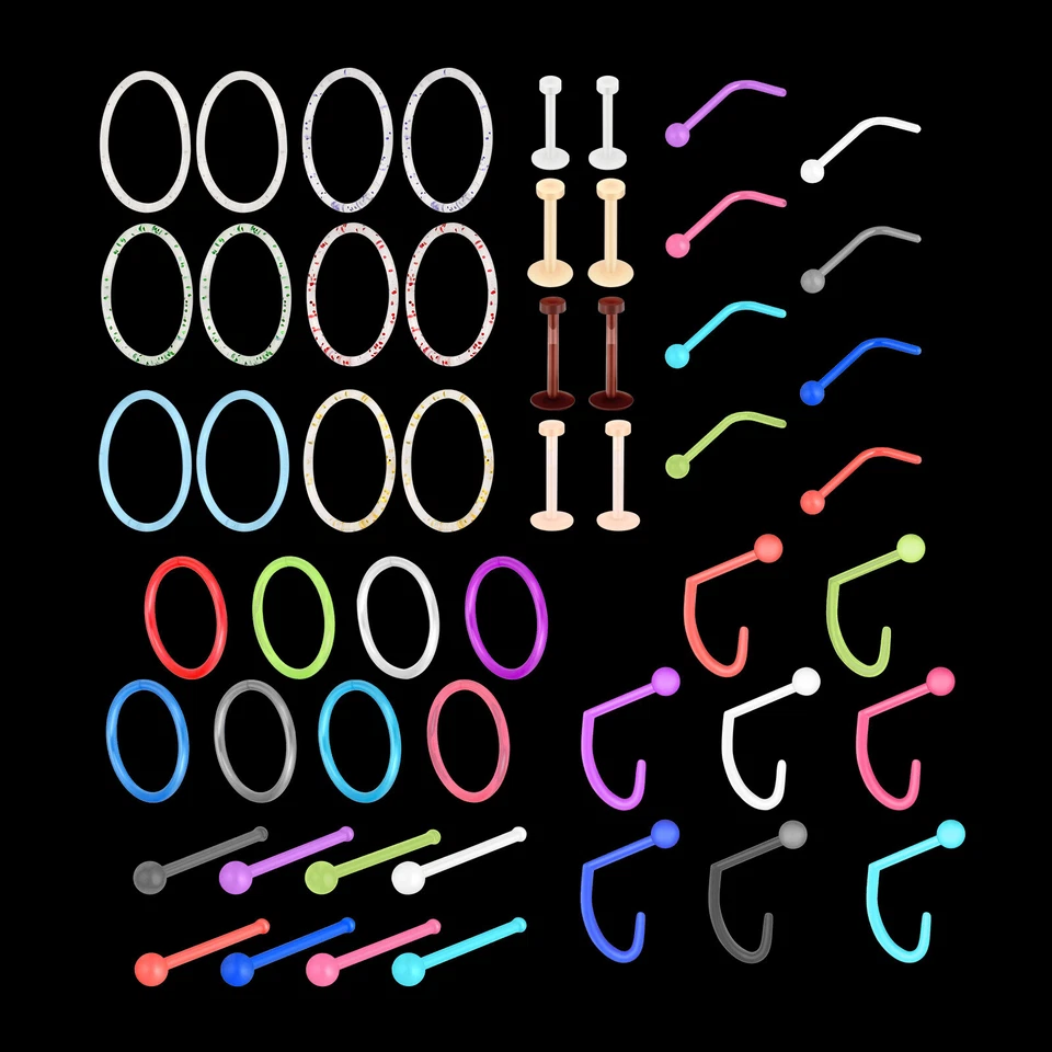 4-54Pc Acrylic Nose Ring Horseshoe Lip Septum Eyebrow Ear Cartilage Retainer 20G - Image 2 of 4
