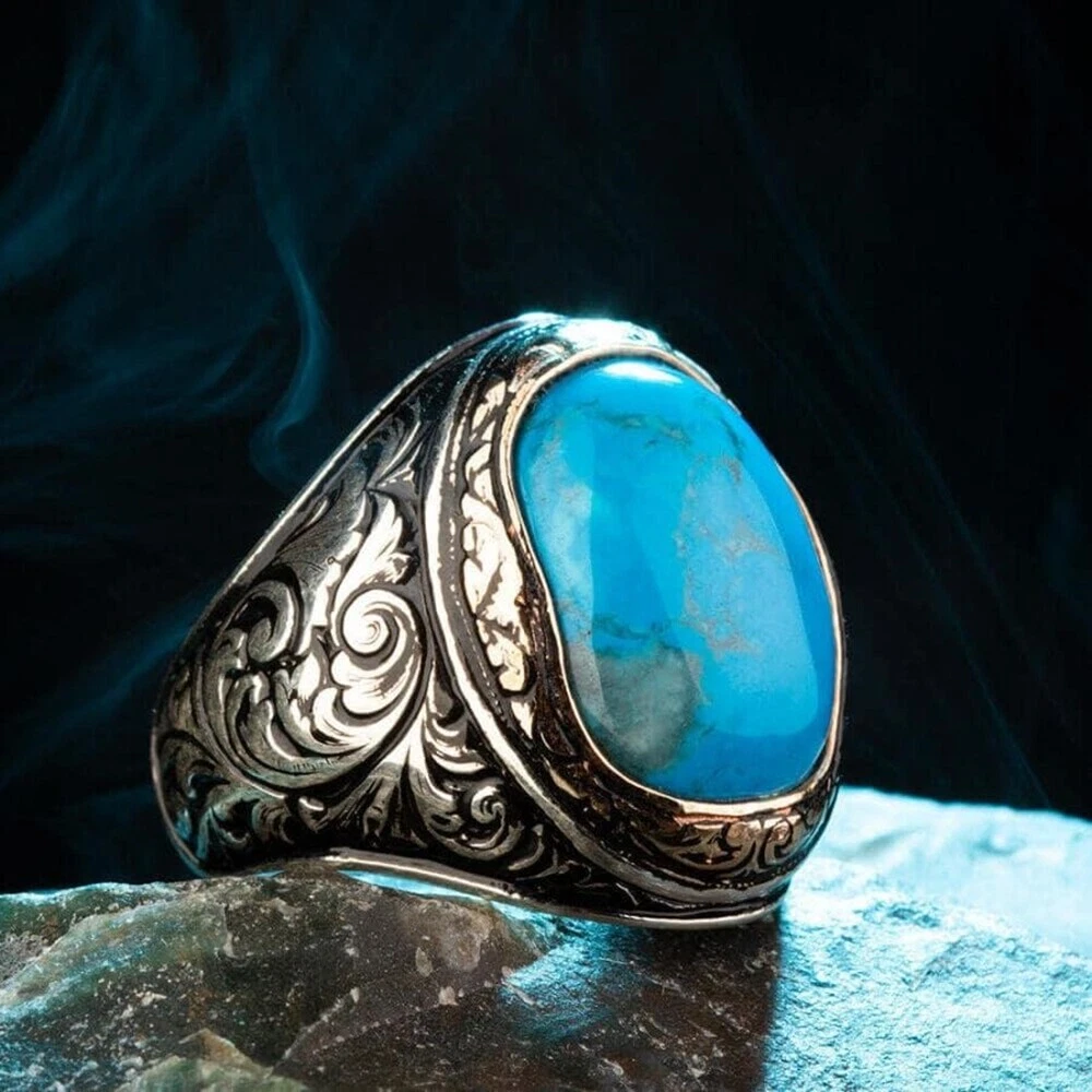 925 Sterling Silver Turquoise Stone Turkish Men s Ring