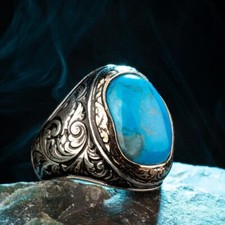 925 Sterling Silber T&uuml;rkis Stein T&uuml;rkischer Herren Ring