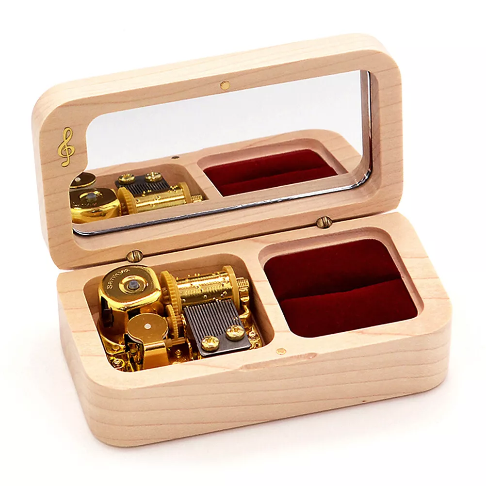 BEECH WOOD RING JEWELRY MUSIC BOX SOMEWHERE OVER THE RAINBOW