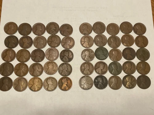 Complete Roll of 50 1915 D Lincoln Wheat Pennies- About Good- Fine Details