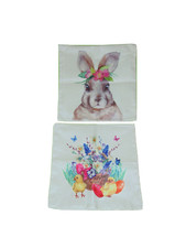 Easter Bunny Chicks Throw Pillow Covers 17.5 x 17.5 Burlap Set of 2 New