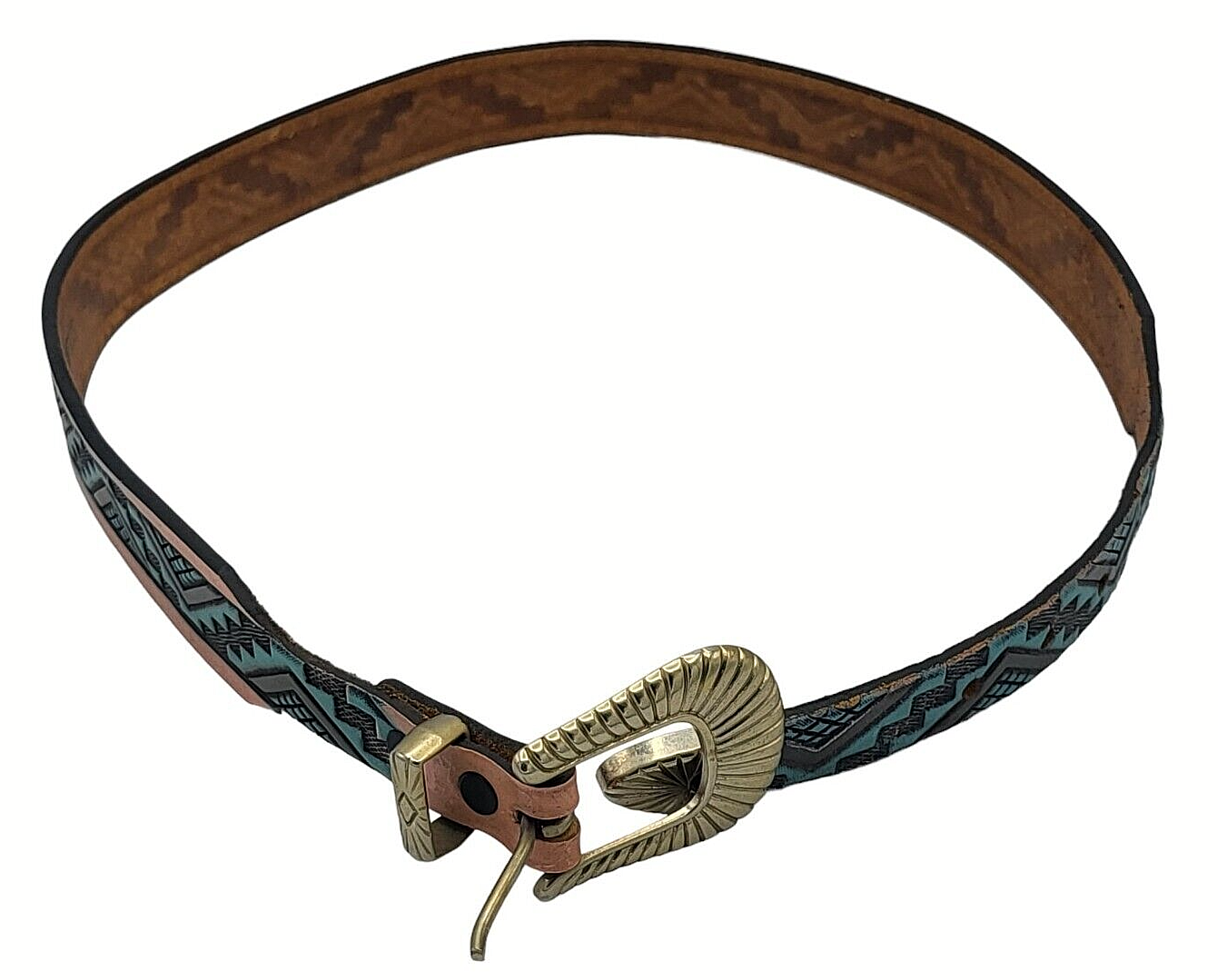 Leather Belt Womens Tooled Southwest Western Aztec Tribal Turquoise Pink 36