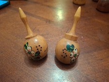 Vintage hand Painted Maracas Wooden Salt And Pepper Shakers small
