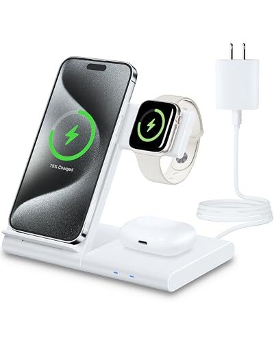 Wireless Charger 3 in 1 Wireless Charging Station for iPhone 15 14 13 12 White