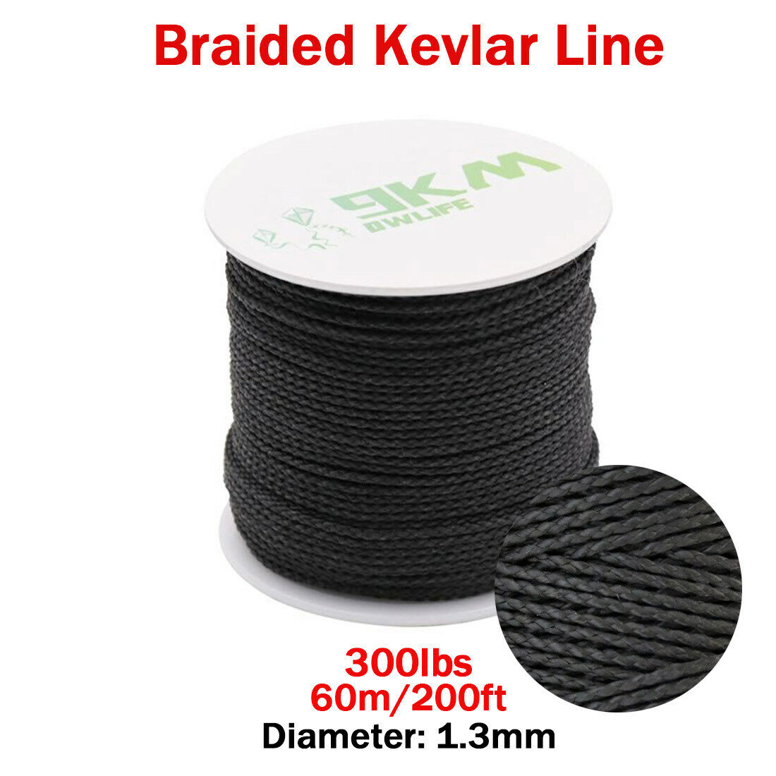 Black Braid Kevlar Line Utility Cord Paracord Camping Tactical made with  Kevlar