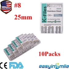 10Pack Dental K-Files Endodontic Hand Use Root Canal File #8 EASYINSMILE 25MM SS
