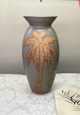 DMW Don Williams Pottery Florida Palm Trees Birds Large 12.5” Vase Studio Beach