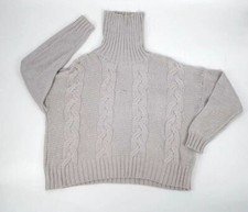 320 Neiman Marcus Women Beige Turtleneck Long Sleeve Cable-Knit Sweater Size L