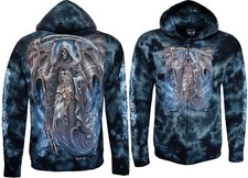 Tie Dye Hoodie Zip Up Grim Reaper with Dragon Wings Scythe Glow in Dark by Wild