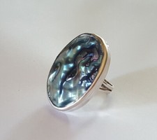 Sterling Silver Abalone Shell Huge Statement Ring  Size 8 1/4  Handcrafted