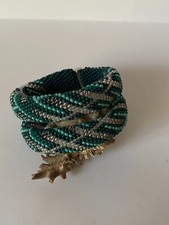 Original bracelet made of Czech beads Geometric ornament Green stripes