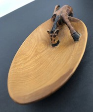Hand Carved Wooden Art Bowl Sculpted Giraffe Leaning Over Drinking -Kenya 8  x 4  