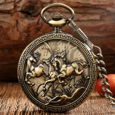 Antique Horse Design Men's Hand-wind Mechanical Pocket Watch Pendant Chain Gift
