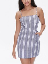 NWT Forever 21 Small Blue White Striped Linen Blend Cami Mini Dress