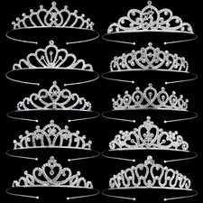10 Pcs Silver Crystal Princess Crowns - Bulk Tiaras and Crowns with Rhineston
