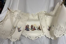 Vintage Mantle Scarf, Nativity & Angels Motif, 94" Long, Perfect Condition