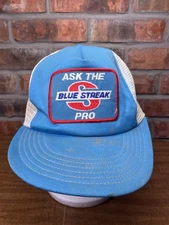 Vintage Ask The Blue Streak Pro Auto Parts Mesh SnapBack Hat Patch USA