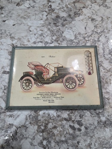 vintage thermometer w/ 1910 Hudson ad Gary, IN Shell Station cottagecore