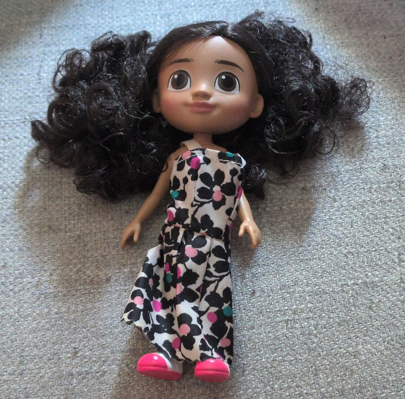 DWA LLC Fashion Doll Curly Dark Brown Hair Floral Dress Removable Clothes