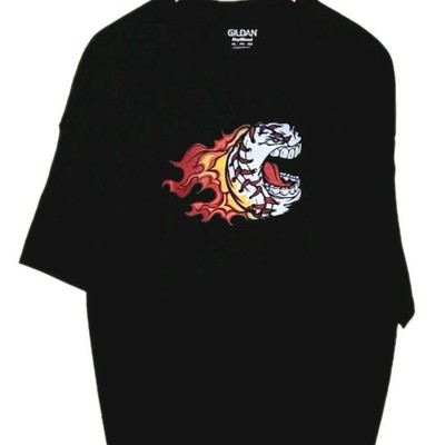 Mens Gilden Dry Blend T Shirt 2XL Flaming Baseball Face Flames EUC