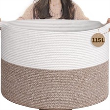 115L Extra Large Blanket Basket, Soft Cotton Rope Storage Basket for Organizi...