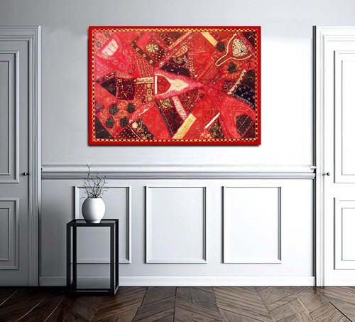 60" Red Tapestry Wall Hanging Patchwork Living Room/Bedroom Home Decor Throw - Picture 18 of 19
